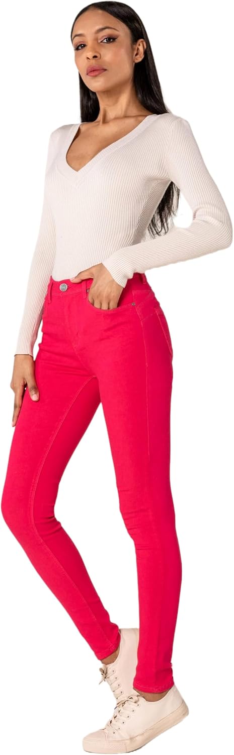 Nina Carter P106 Damen Jeanshosen Slim Fit Push-Up Skinny Jeans Mid-High Waist, XS Slim Himbeere (P1