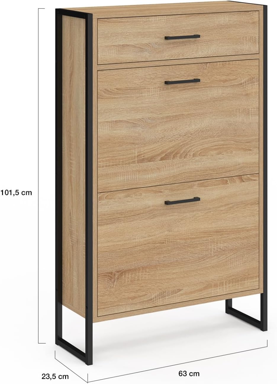 IDMarket - Schuhmöbel 12 Paar LUIS 2 Türen mit Schublade Industriedesign