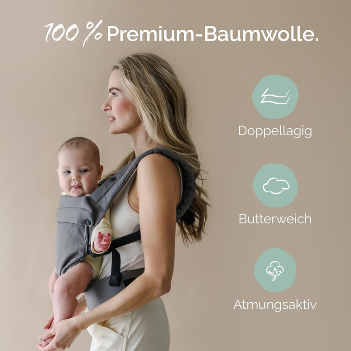 Boba Auri Babytrage Neugeboren bis Kleinkind - 100% Baumwolle-Premium, 3 ergonomische Tragepositione