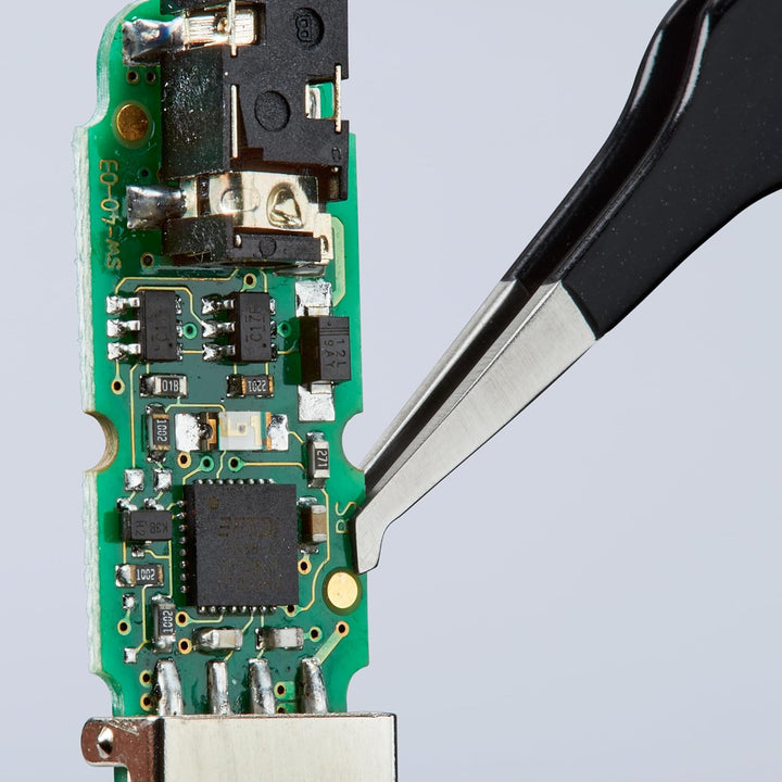 Knipex Präzisions-Pinzette für SMD-Technology, gebogen mit glatten Greifflächen, Edelstahl, schwarz,