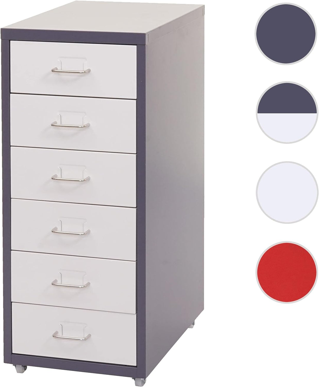 Mendler Rollcontainer Boston T851AM, Schubladenschrank Stahlschrank, 69x28x41cm 6 Schubladen - dunke