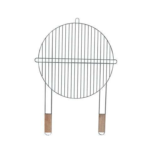 Grillrost rund 46 cm mit 2 Holzgriffen Stahl verchromt Grillgitter Grillaufsatz Ersatzrost