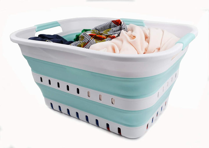 SAMMART 30L Collapsible 3 Handled Plastic Wäschekorb - Faltbarer Pop-Up-Vorratsbehälter/Organizer -