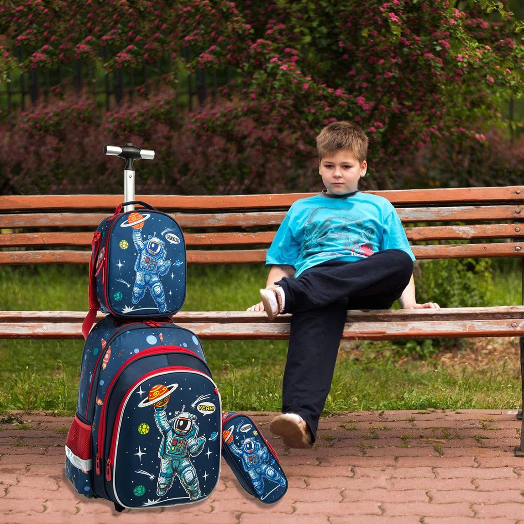 16" Schulranzen Kinder Rollrucksack für Mädchen 3PCS Rollen Reiserucksäcke 17 Blau220414-l, 17 Blau2