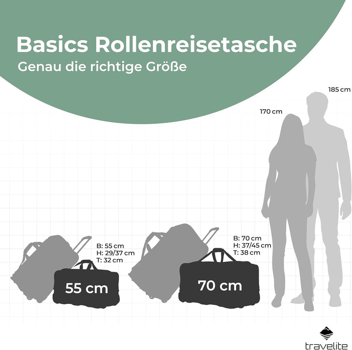 travelite 2-Rad Trolley Reisetasche Gr. L mit Dehnfalte, Gepäck Serie BASICS: Weichgepäck Reisetasch