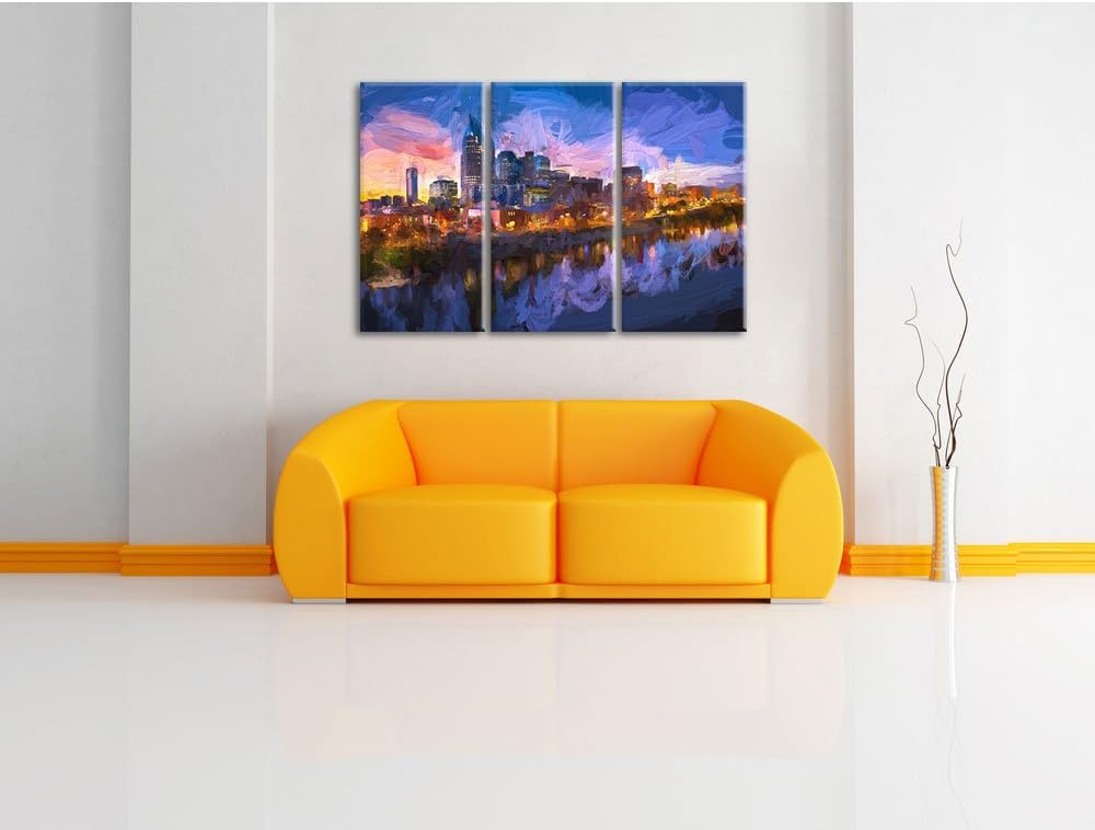 Pixxprint Nashville Skyline Panorama Kunst Pinsel Effekt 3-Teiler Leinwandbild 120x80 Bild auf Leinw