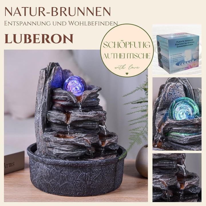 Zimmerbrunnen Wasserfall Natur Treppe Steineffekt Buntes Licht, Geschenkidee, Innendekoration in Bew
