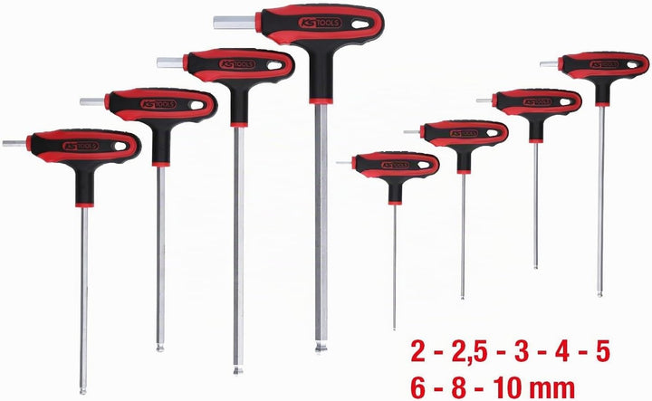 KS Tools KS 152 Tools 151.8155 ERGOTORQUEplus T-Griff-Innensechskant-Kugelkopf-Schlüssel-Satz, 8-tlg