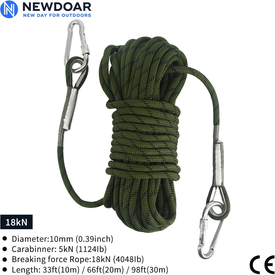 NewDoar 23KN Statisches Kletterseil 10 mm (3/8 Zoll) Zubehörkabel Ausrüstung 33 Fuss (10 m), 66 Fuss