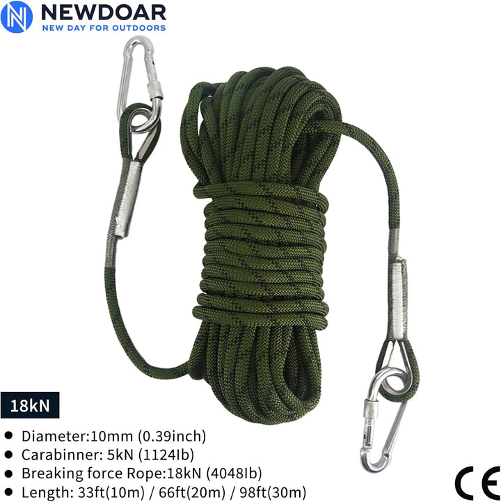 NewDoar 23KN Statisches Kletterseil 10 mm (3/8 Zoll) Zubehörkabel Ausrüstung 33 Fuss (10 m), 66 Fuss