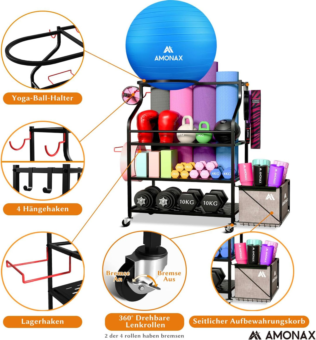 Amonax Hantelständer Fitnessstudio, Kettlebell Rack Kurzhantelständer Yoga Matte Regal, Hantel Ständ