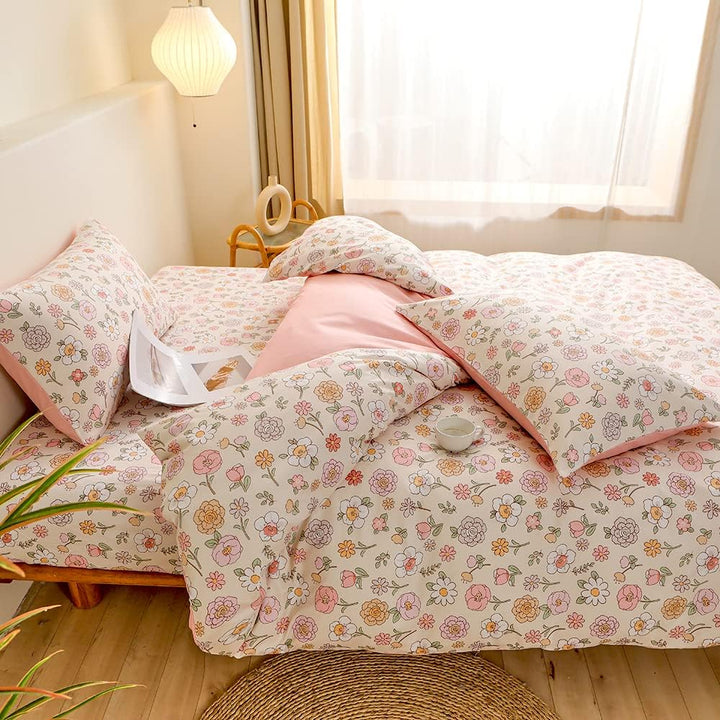 YASMENG Bettwäsche 155x220 Blumen Muster Beige Rosa Bettwäsche 3 Teilig Weich Kuschelig Mikrofaser B