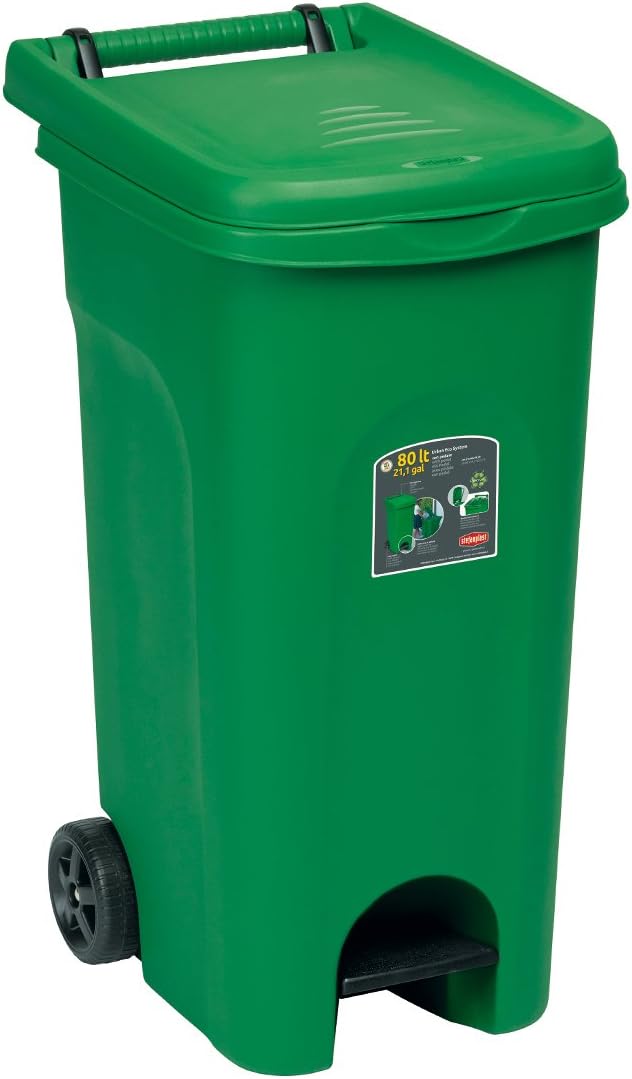 Stefanplast 6431 Mülltonne mit Rädern Urbano ECO mit Pedal, Grün, 38 x 51 x 80 cm 38 x 51 x 80 cm Gr