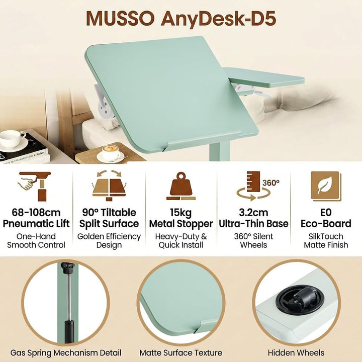 MUSSO AnyDesk-D5 Mobiler Steh-Sitz-Schreibtisch, höhenverstellbar 68-108cm, Laptoptisch mit Gasdruck