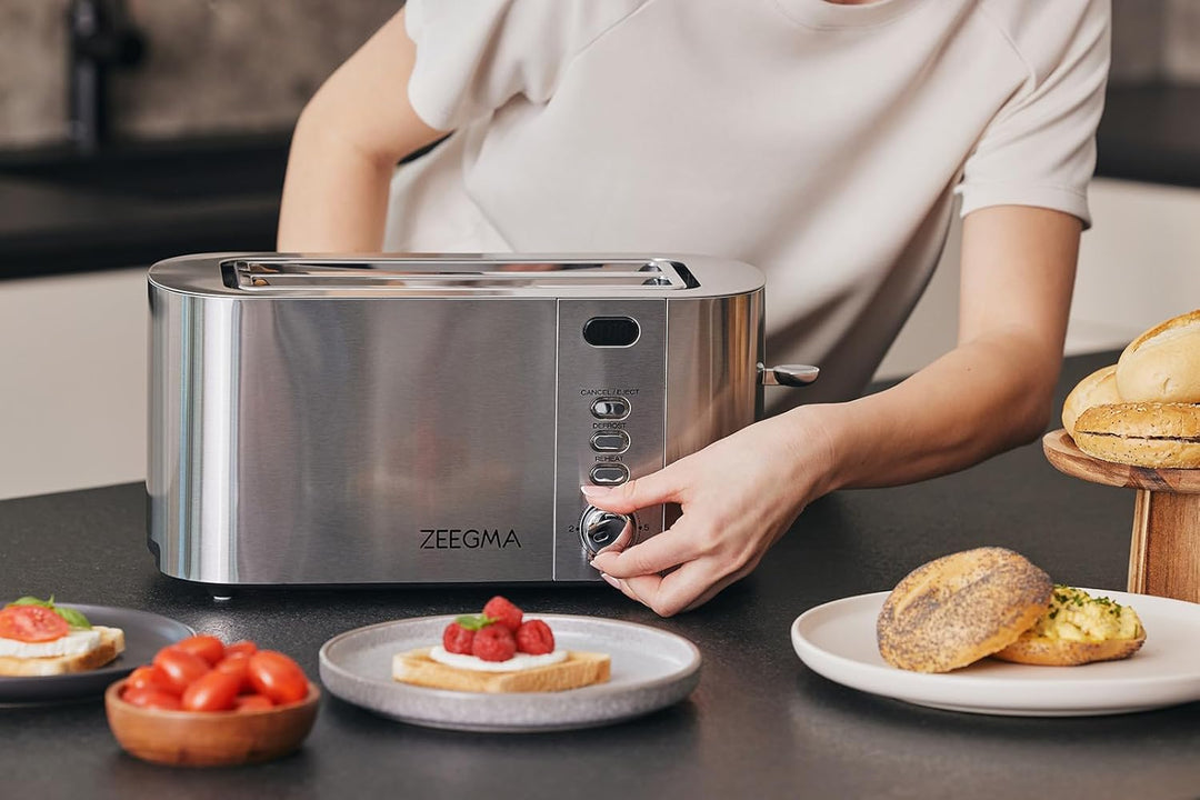 ZEEGMA TOSTEE CHEF 4-Scheiben-Edelstahl-Brottoaster, Brötchenhalter, 1500 W, Auftauen, Aufwärmen & S