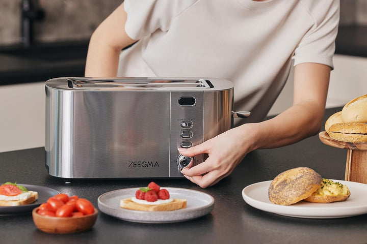 ZEEGMA TOSTEE CHEF 4-Scheiben-Edelstahl-Brottoaster, Brötchenhalter, 1500 W, Auftauen, Aufwärmen & S