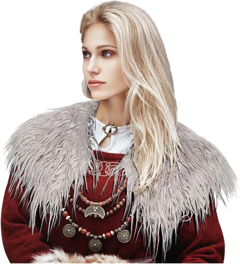 keland Viking Kunstfell Kragen für Männer Schal Capelet Wrap Kostüm Accessoire W-grau, W-grau