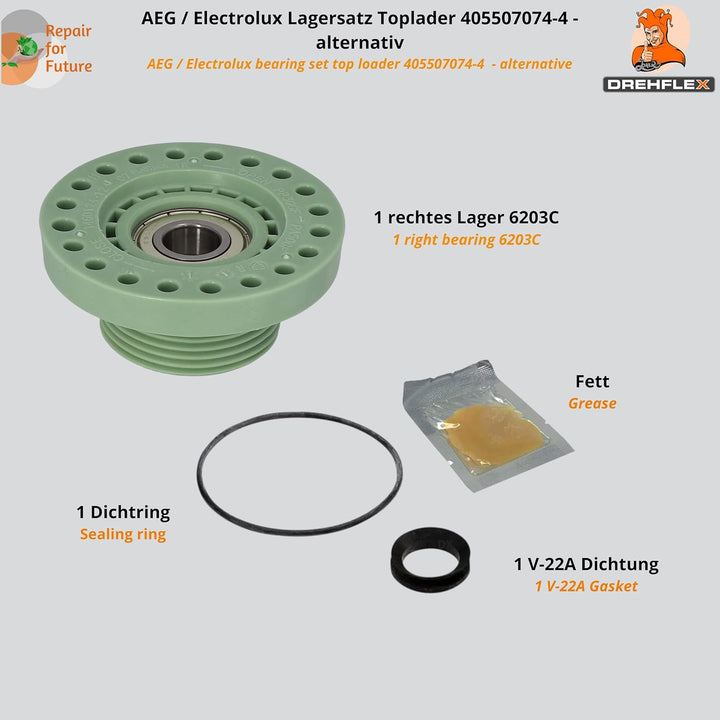 DREHFLEX - Lagersatz SET Toplader kompatibel für AEG/Electrolux 4055070744 + 4071430963 / für rechts