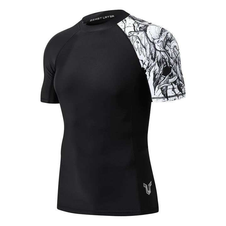 HUGE SPORTS Herren Kurzarm Splice Skins Rashguard Shirt Schwimmshirt Rash Vest für Schwimmen Surfen