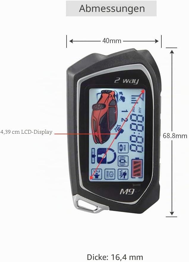 Easyguard 2-Wege-Auto-Alarmanlage EC201-M9 mit 4,4 cm grossem LCD-Pager-Display, Fernstarter, Turbo-