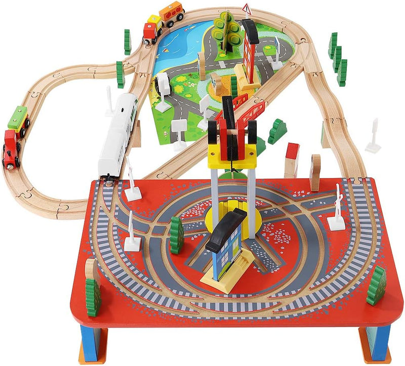 Iso Trade Train Track Wooden Toys Set 88 Teile Railway Kids Educational Accessories 9363 Slot, Track