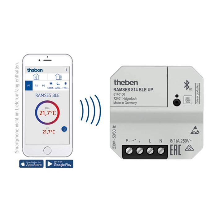 Theben 8140150 Ramses 814 BLE UP – Smarter, digitaler, unsichtbarer unterputz Uhrenthermostat - Blue