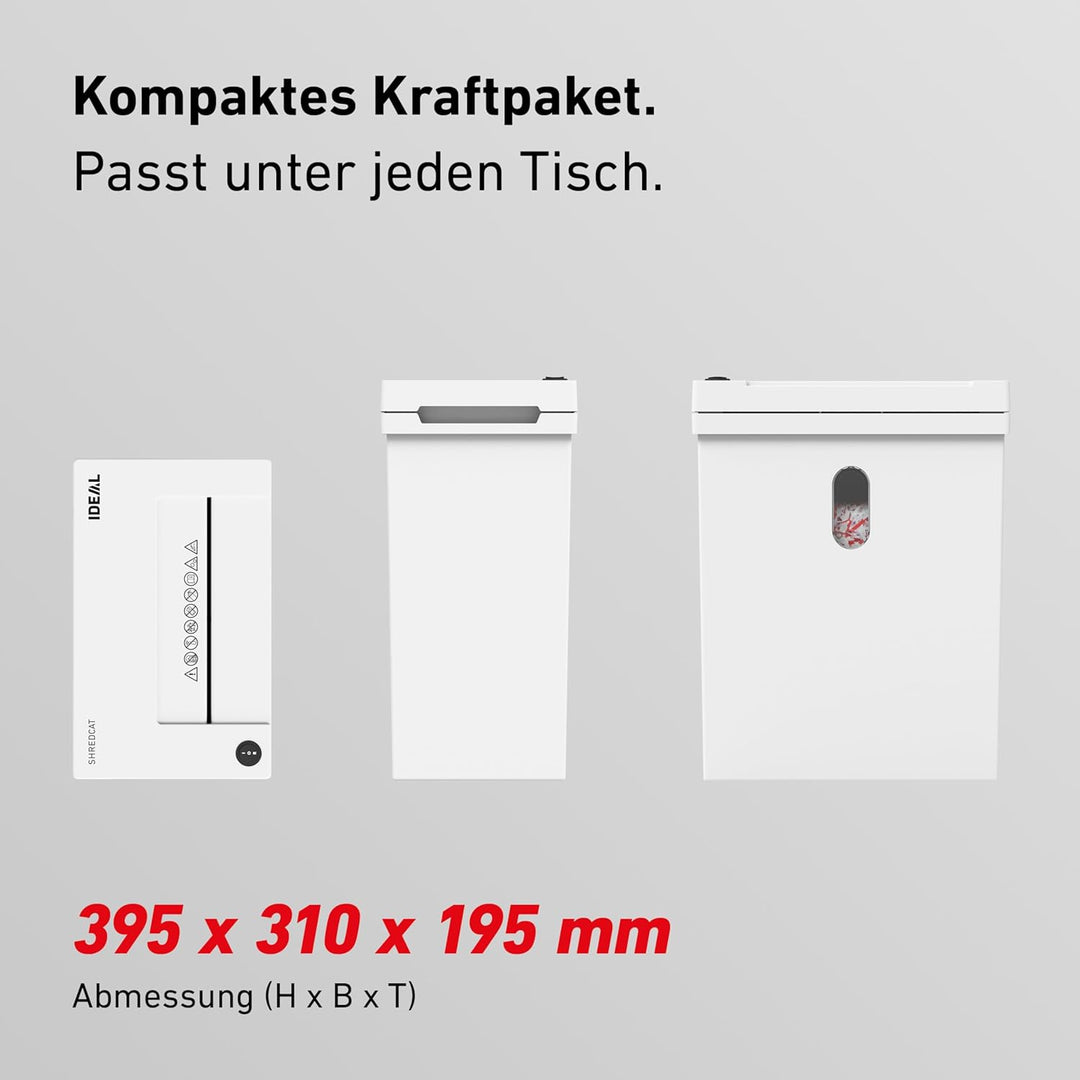IDEAL Shredcat 8100 CC Aktenvernichter P4, 10–12 Blatt (70–80g/m²), leise, 20L, Partikelschnitt 5×30