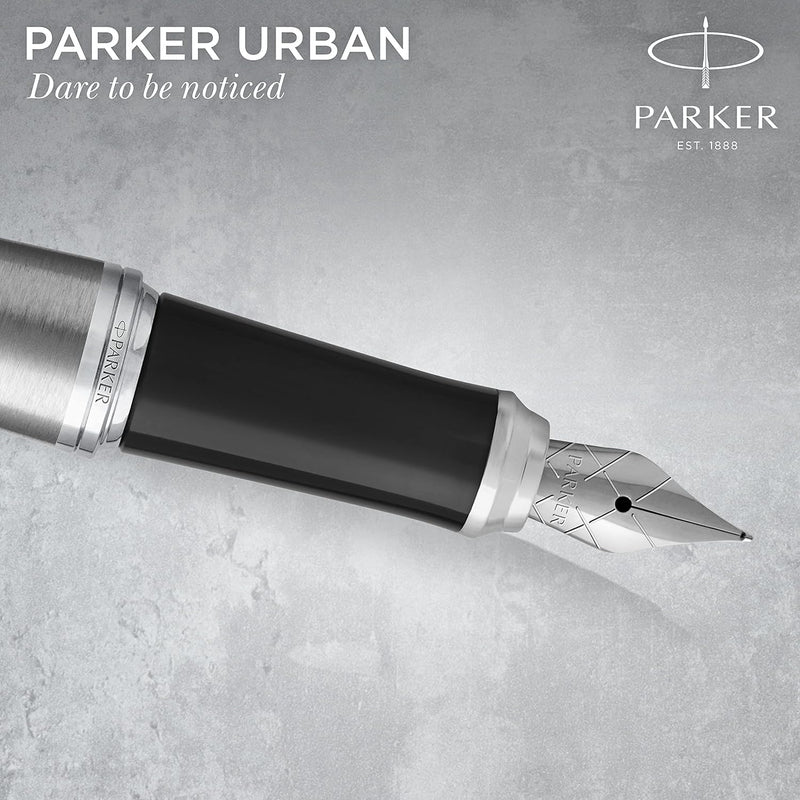 Parker Urban Füller | Metro Metallic | Füllfederhalter mit mittlerer Feder und blauer Tinte | Gesche