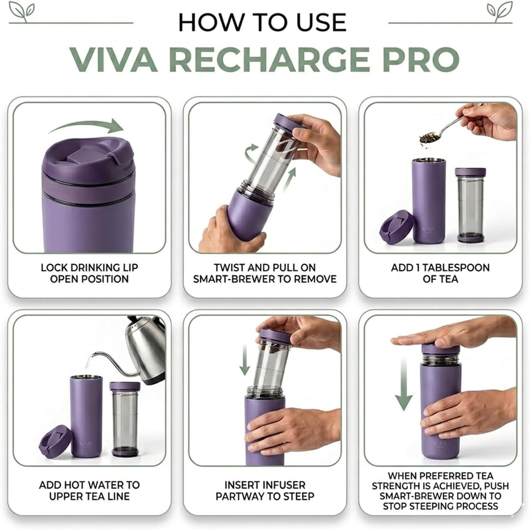 VIVA Recharge Thermobecher to go, Edelstahl, Tee-Sieb, 0,46 l, Violett | Doppelwandig isolierter Ede