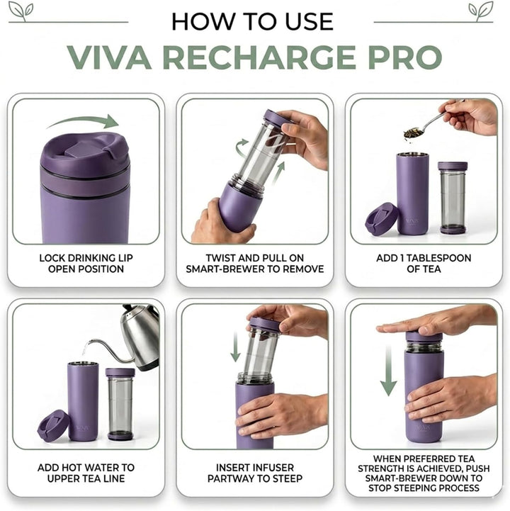 VIVA Recharge Thermobecher to go, Edelstahl, Tee-Sieb, 0,46 l, Violett | Doppelwandig isolierter Ede