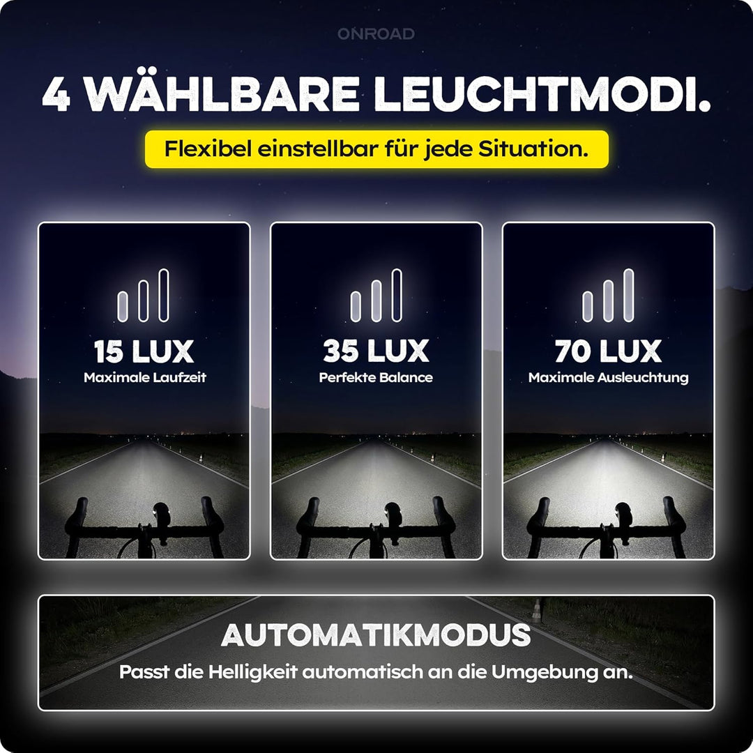 LED Fahrradlicht Set XENOX mit Bremslicht, 14h Akkulaufzeit &amp; USB-C aufladbar - Fahrrad Licht vorne