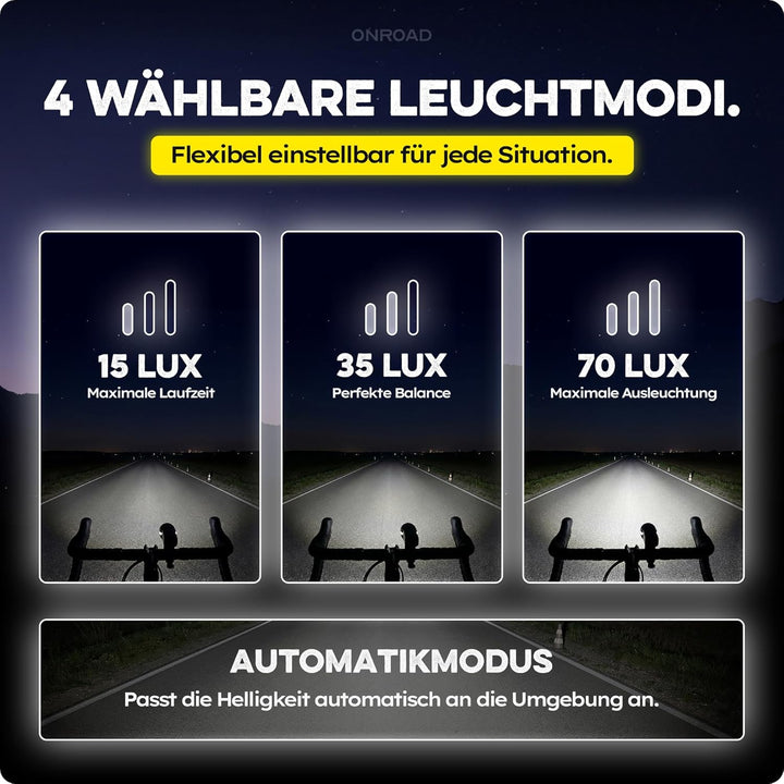 LED Fahrradlicht Set XENOX mit Bremslicht, 14h Akkulaufzeit &amp; USB-C aufladbar - Fahrrad Licht vorne