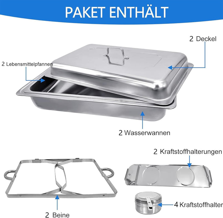 Chafing Dish Profi Set Toulouse, Edelstahl Warmhaltebehälter, Speisewärmer, Rechaud, Chafing Dishes