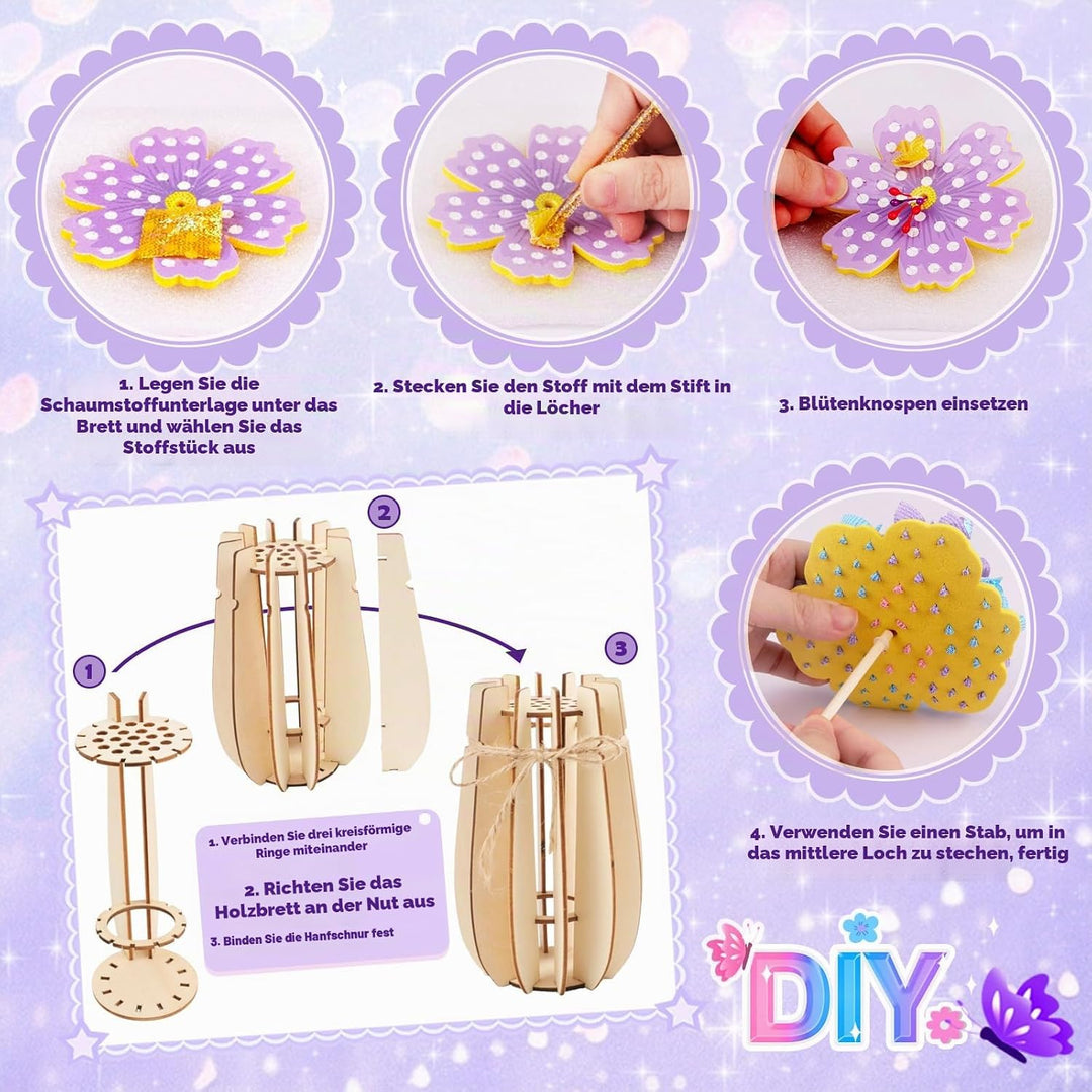 Own1one Bastelset für Mädchen 6-8 Jahre, Blumenstrauss Basteln mit PaillettenSpielzeug ab 4-12 Jahre