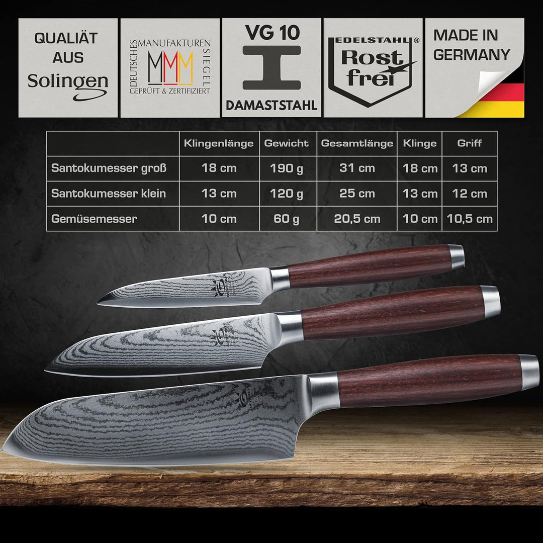 SOLINGEN PREMIUM MYII | Küchenmesser - Messerset, 3-tlg. | Made in Germany, eisgehärtete & scharfe P