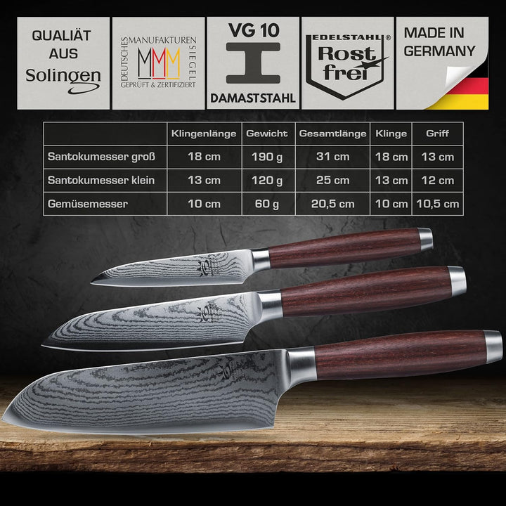 SOLINGEN PREMIUM MYII | Küchenmesser - Messerset, 3-tlg. | Made in Germany, eisgehärtete & scharfe P