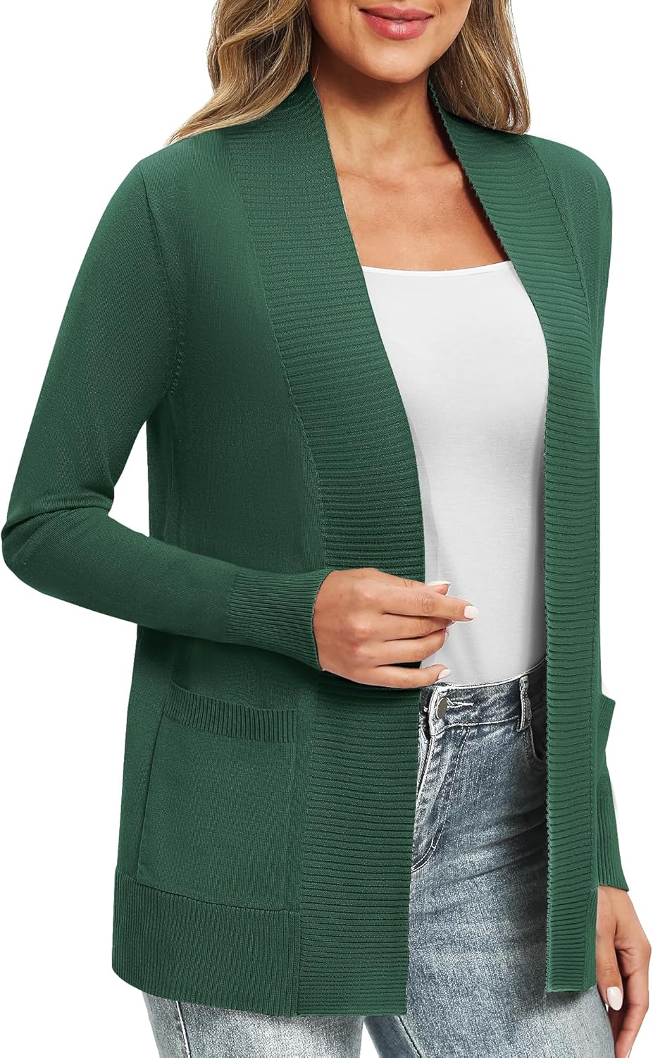 EXCHIC Damen Lange Ärmel Gestrickt Strickjacke Leicht Gemütlich Offene Vorderseite Lange Freizeitjac