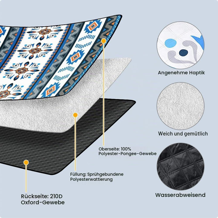 AUAUY Picknickdecke Boho Wasserdicht, 200x200cm, mit Tragegurt, Grün Blau - 200x200 Cm, Blau - 200x2