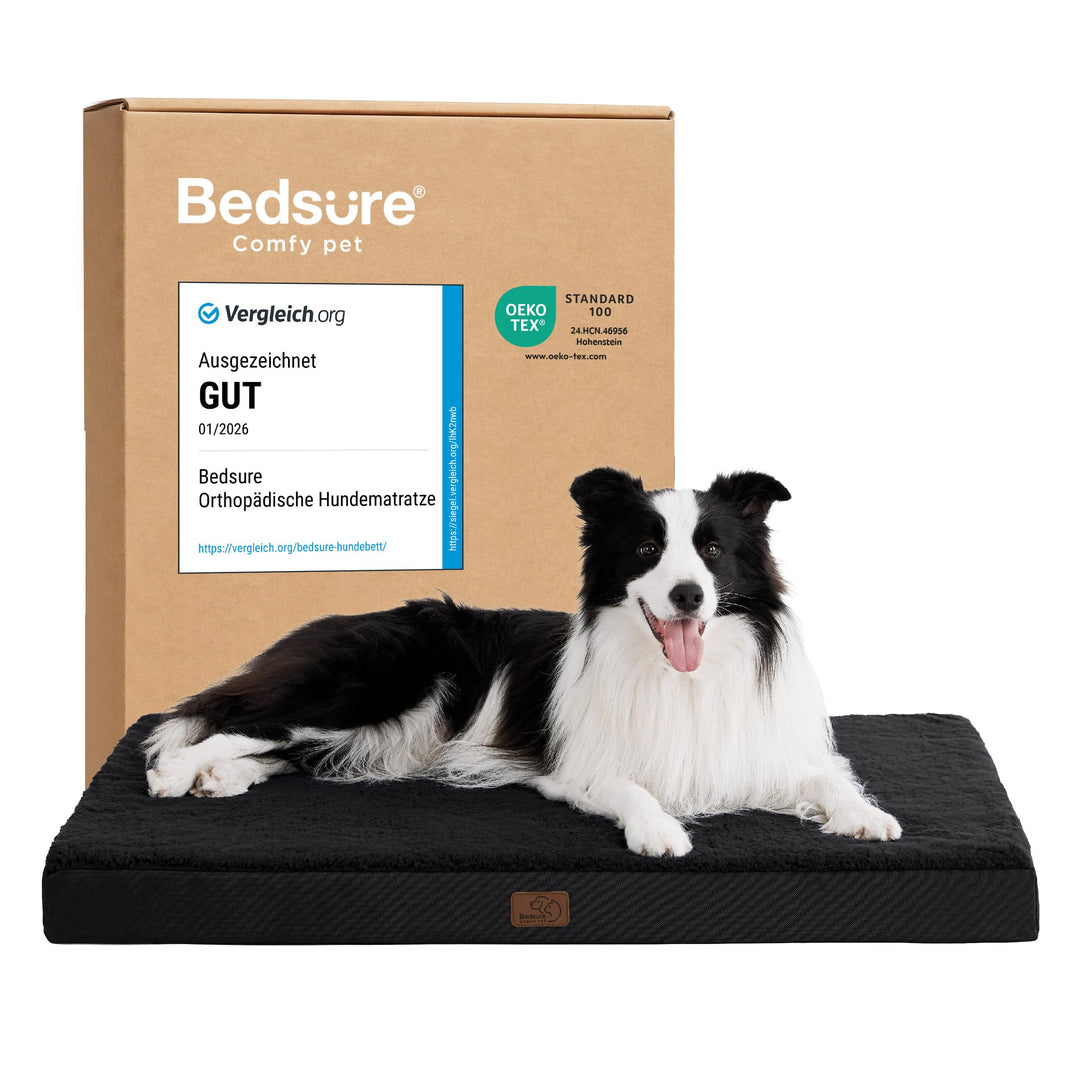 BEDSURE Orthopädisches Hundebett Grosse Hunde waschbar, 91x69cm schwarz | Egg-Crate Schaumstoff Komf
