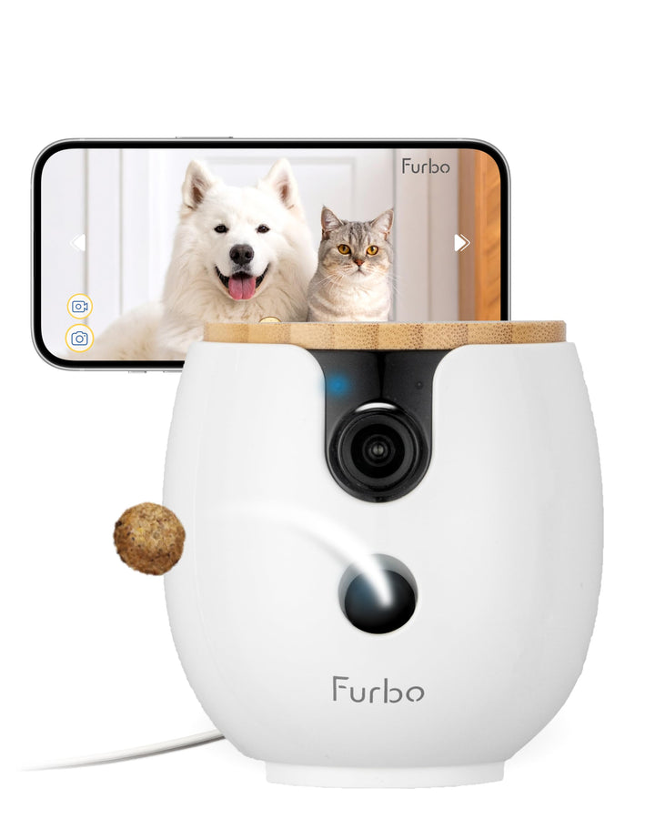 Furbo Mini 360º New Pet Camera: Home Security Camera w/Barking/Meowing Alerts, Rotating Pet Treat Di