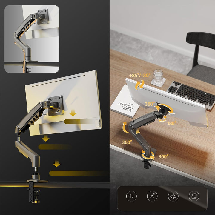 Ergosolid für PC-Monitor, Gelenkarm, ergonomisch, Gasfeder, 17-30 Zoll, VESA 75 mm und 100 mm, drehb