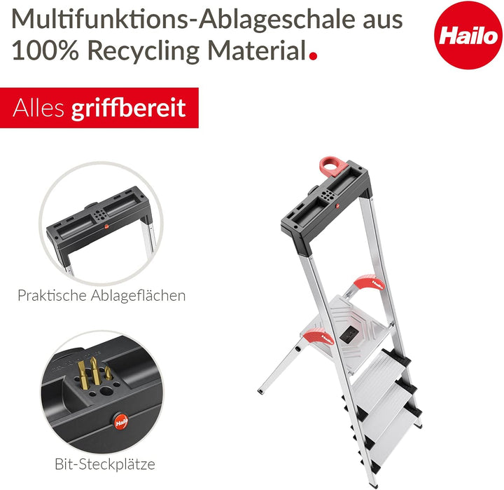 Hailo L75 ComfortLine Alu-Sicherheits-Stehleiter Jubiläumsmodell | 5 XXL-Stufen bis 150 kg | Stehlei