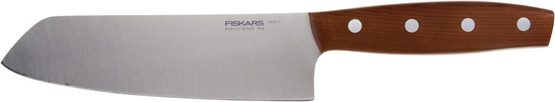 Fiskars Santoku-Messer, Gesamtlänge: 28 cm, Qualitätsstahl/Holz, Braun, Norr, 1016474 Klingenlänge: