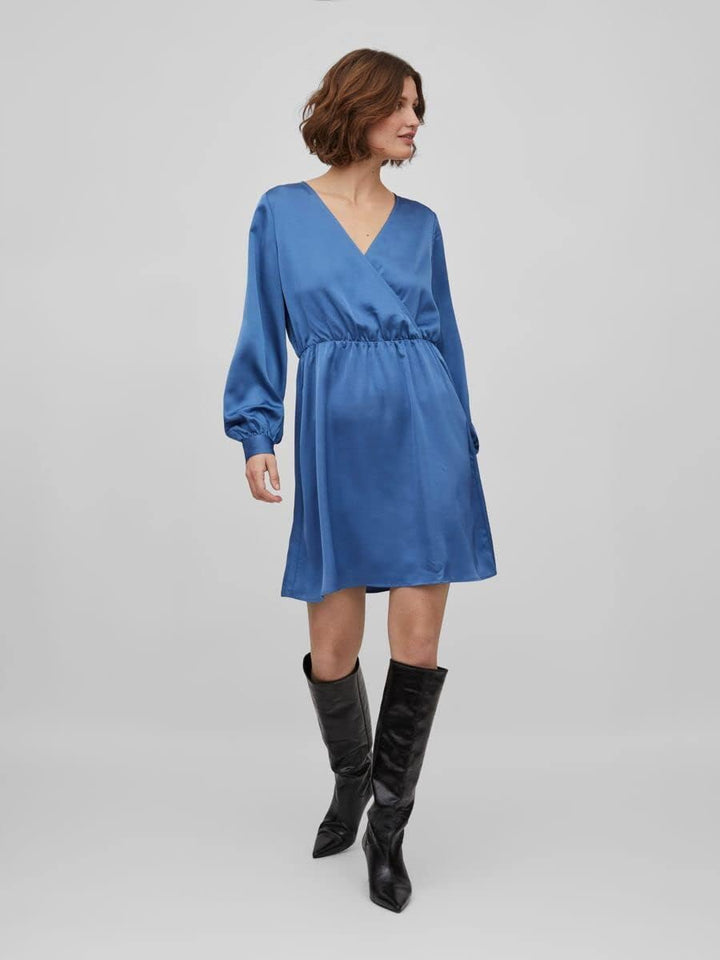 Vila Damen Viellette Wrap L/S Dress/Su-Noos Kleid 38 Federal Blue, 38 Federal Blue