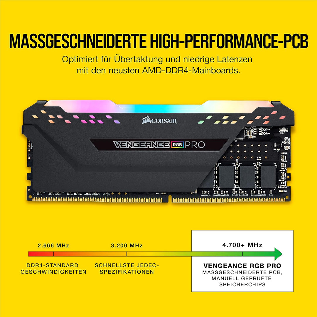 Corsair Vengeance RGB PRO 16GB (1x16GB) DDR4 3600 (PC4-28800) C18 Arbeitsspeicher, AMD Ryzen optimie