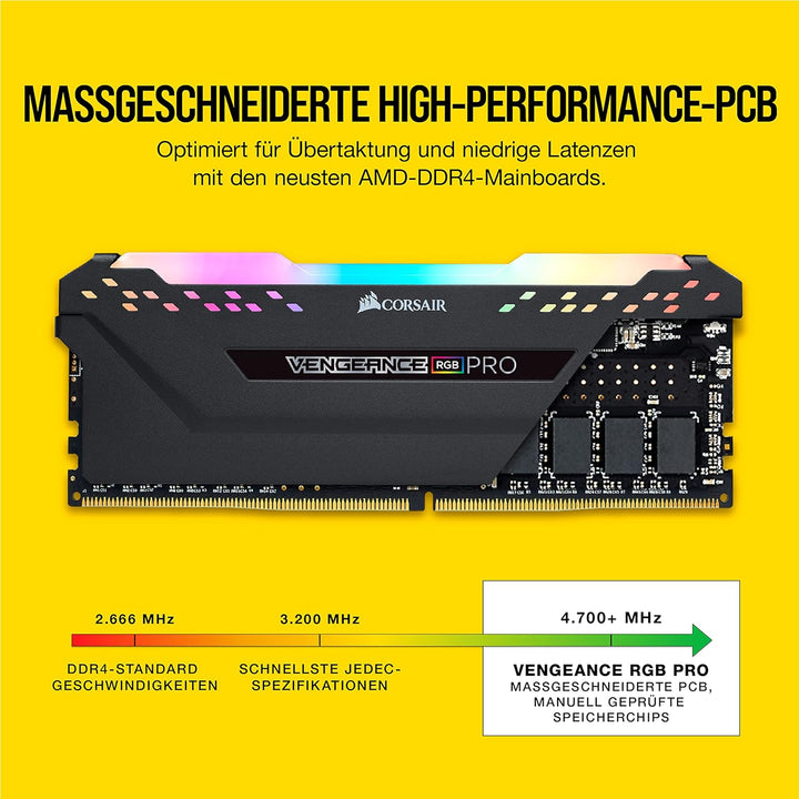 Corsair Vengeance RGB PRO 8GB (1x8GB) DDR4 3200 (PC4-25600) C16 Arbeitsspeicher, AMD Ryzen optimiert