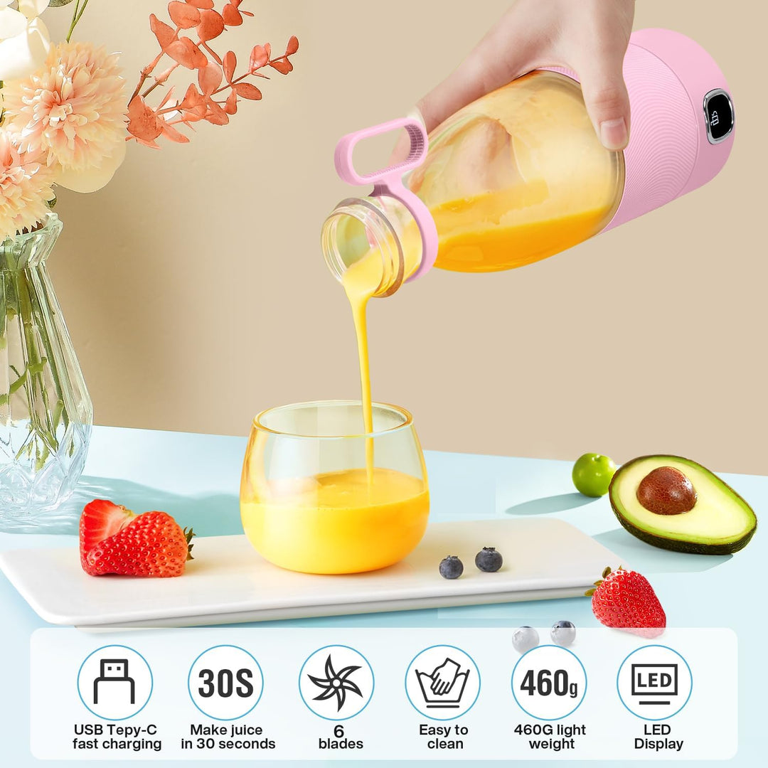 DoubleCare Tragbarer Mixer, 6-Klingen-Elektrischer Mini-Mixer mit Led-Anzeige, 350 ml Minimixer für