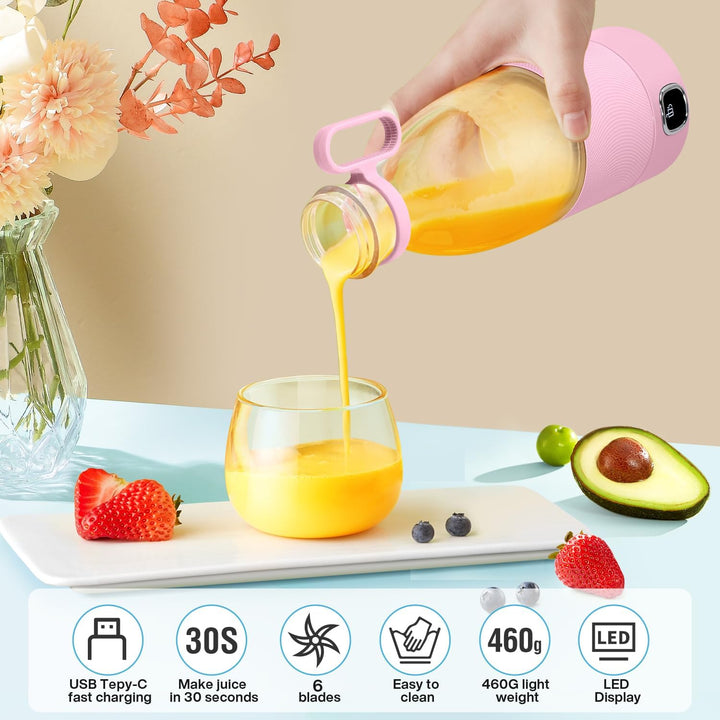 DoubleCare Tragbarer Mixer, 6-Klingen-Elektrischer Mini-Mixer mit Led-Anzeige, 350 ml Minimixer für