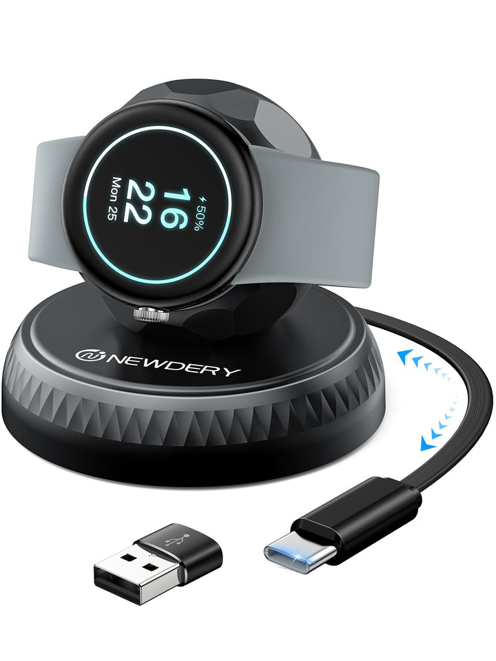 NEWDERY Ladestation für Pixel Watch 3/2, Tragbares Kabelloses Ladegerät Magnetisch für Fitbit Sense