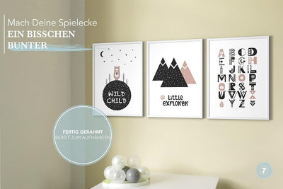 Papierschmiede® Kinderbilder 3er Set, A3 gerahmt in Holzrahmen (weiss), Geschenk für Jungen & Mädche